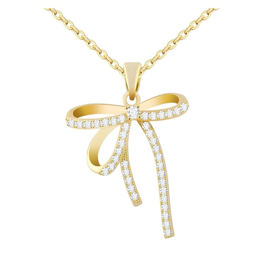 Elegant Gold Bow Pendant Necklace NECKLACE, 18K GOLD PLATED STEEL Waterproof